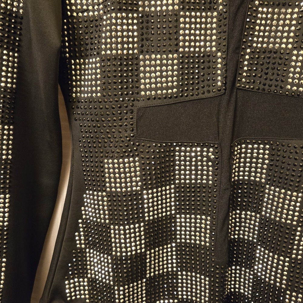 Black Rhinestone Checkered Long-Sleeve Bodysuit - Picture 8 of 11